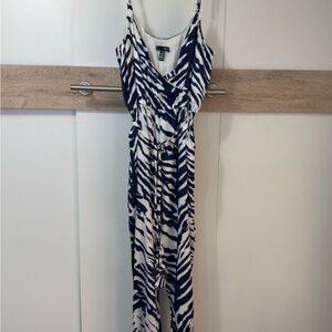 Aqua Navy and White Zebra Print Jumpsuit